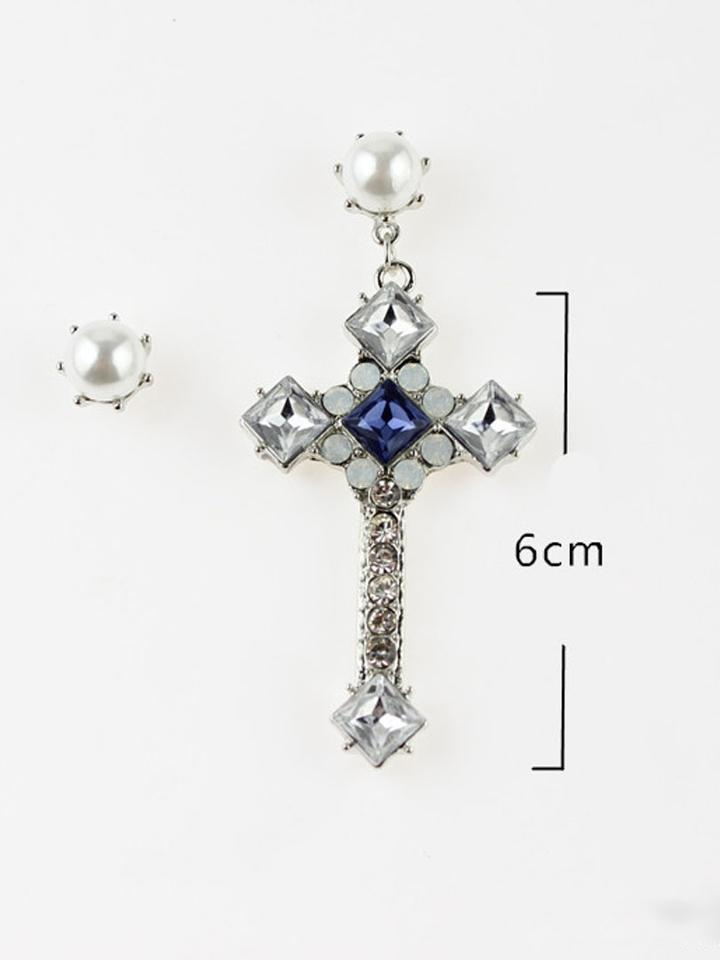 Choies White Faux Pearl Diamante Cross Earring