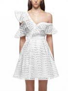 Choies White Cutwork Lace Asymmetric Frill Skater Dress