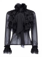 Choies Black High Neck Bow Tie Front Layered Ruffle Sheer Shirt