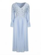 Choies Blue V-neck Beaded Flared Sleeves Maxi Dress