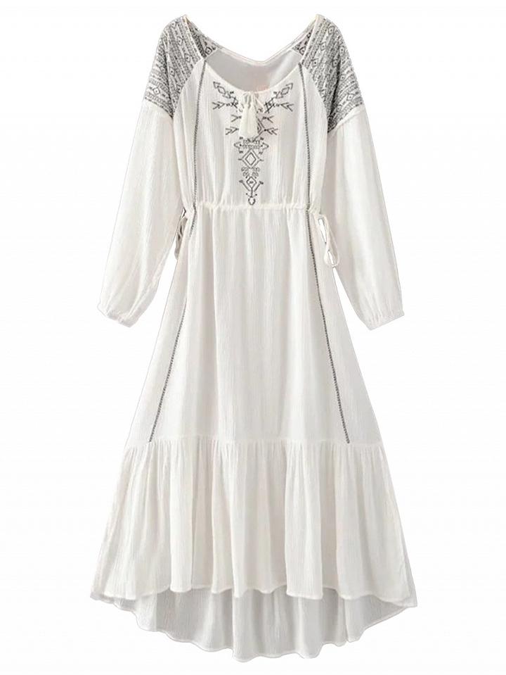 Choies White Embroidery Detail Tie Front Midi Dress