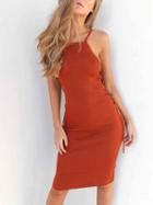 Choies Orange Spaghetti Strap Lace Up Side Knit Bodycon Mini Dress