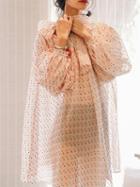 Choies Pink Polka Dot Tie Detail Long Sleeve Sheer Chic Women Mini Dress