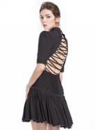 Choies Black Beaded Detail Lace Up Back Mini Dress