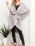 Choies Gray Cotton Blend Shawl Design Tie Waist Cardigan