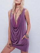 Choies Purple Plunge Ruched Detail Mini Dress