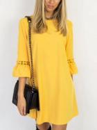 Choies Yellow Cut Out Detail Lace Panel Mini Dress