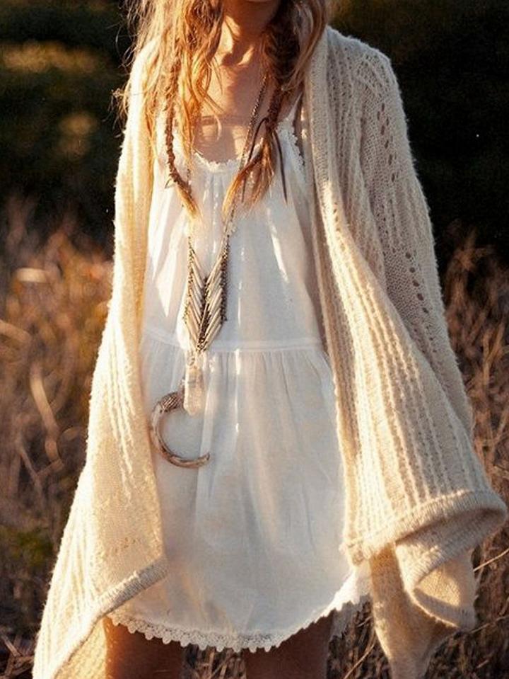 Choies Beige Open Front Cut Out Detail Long Sleeve Chic Women Knit Cardigan