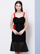 Choies Black Contrast Bow Tie Side Lace Panel Shoulder Strap Dress