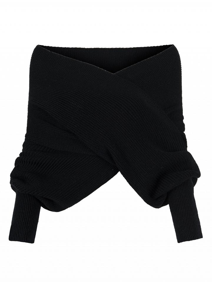 Choies Black Off Shoulder V-neck Wrap Detail Long Sleeve Knit Sweater