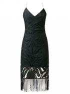 Choies Black V-neck Strap Back Cross Tassel Detail Bodycon Lace Dress
