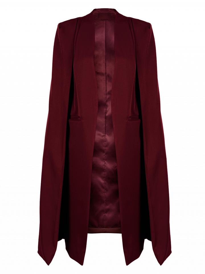 Choies Burgundy Collarless Open Front Longline Cape