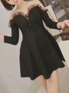 Choies Black Cold Shoulder Ruffle Trim Mesh Panel Mini Dress