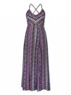 Choies Multicolor V-neck Tribe Pattern Strap Back Cross Side Split Maxi Dress