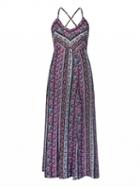 Choies Multicolor V-neck Tribe Pattern Strap Back Cross Side Split Maxi Dress