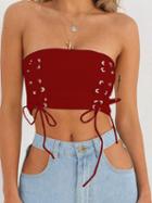 Choies Red Cotton Blend Bandeau Eyelet Lace Up Chic Women Crop Top