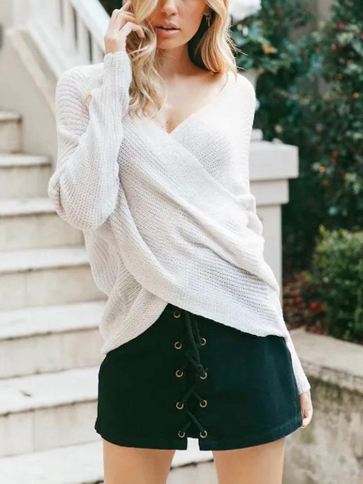 Choies Beige Cross Wrap Front Knit Sweater