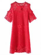 Choies Red Cold Shoulder Cut Out Detail Lace Dress