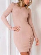 Choies Khaki Lace Up Detail Long Sleeve Knit Bodycon Mini Dress