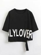 Choies Black Letter Print Short Sleeve Cropped Sweatshirt