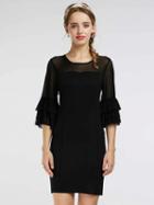 Choies Black Sheer Mesh Panel Flared Sleeve Bodycon Mini Dress