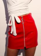 Choies Red High Waist Circle Zip Front Leather Look Mini Skirt