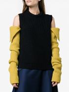 Choies Black Cold Shoulder Contrast Sleeve Chunky Knit Sweater