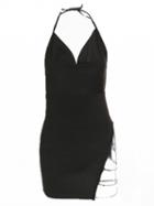 Choies Black Halter Split Front Open Back Bodycon Mini Dress