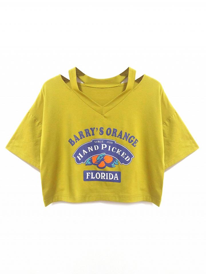 Choies Yellow V-neck Letter Print T-shirt