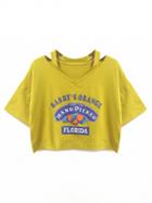 Choies Yellow V-neck Letter Print T-shirt