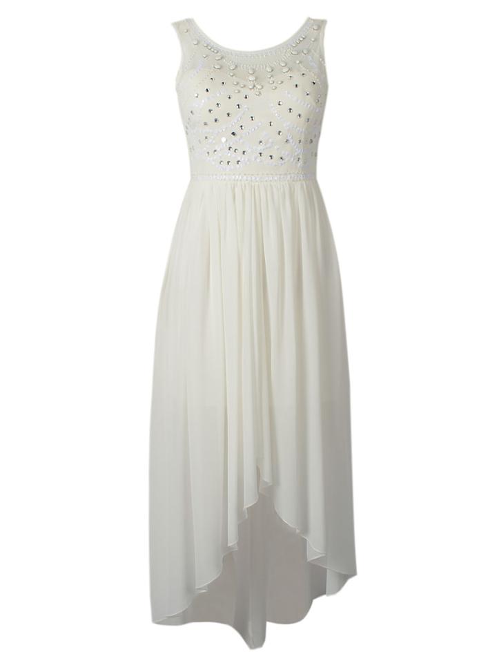 Choies White Sleeveless High Low Bead Long Dress