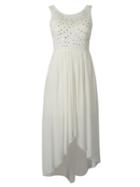 Choies White Sleeveless High Low Bead Long Dress