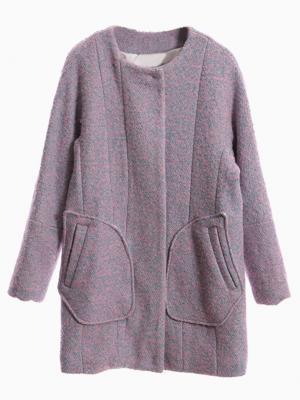 Choies Purple Tweed Coat With Pockets