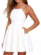Choies White Backless High Waist Skater Mini Dress