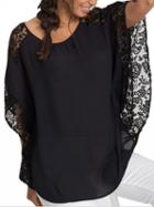 Choies Black Crew Neck Lace Panel Batwing Sleeve Blouse