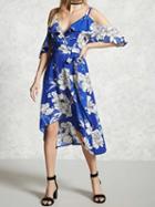 Choies Blue V Front Cold Shoulder Ruffle Floral Print Cami Hi-lo Dress