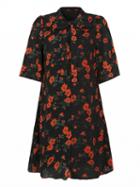 Choies Black Floral Print Lace Up Halfsleeve Dress
