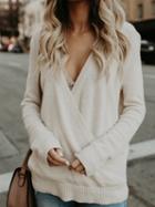 Choies White Plunge Long Sleeve Chic Women Knit Sweater