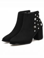 Choies Black Faux Suede Star Stud Embellished Ankle Boots