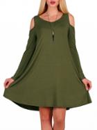 Choies Army Green Cold Shoulder Long Sleeve Mini Dress