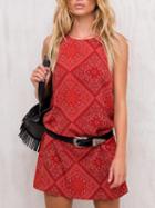 Choies Red Geo-tribal Print Spaghetti Strap Shift Mini Dress