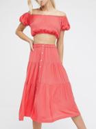Choies Red Off Shoulder Crop Top And High Waist Midi Skirt