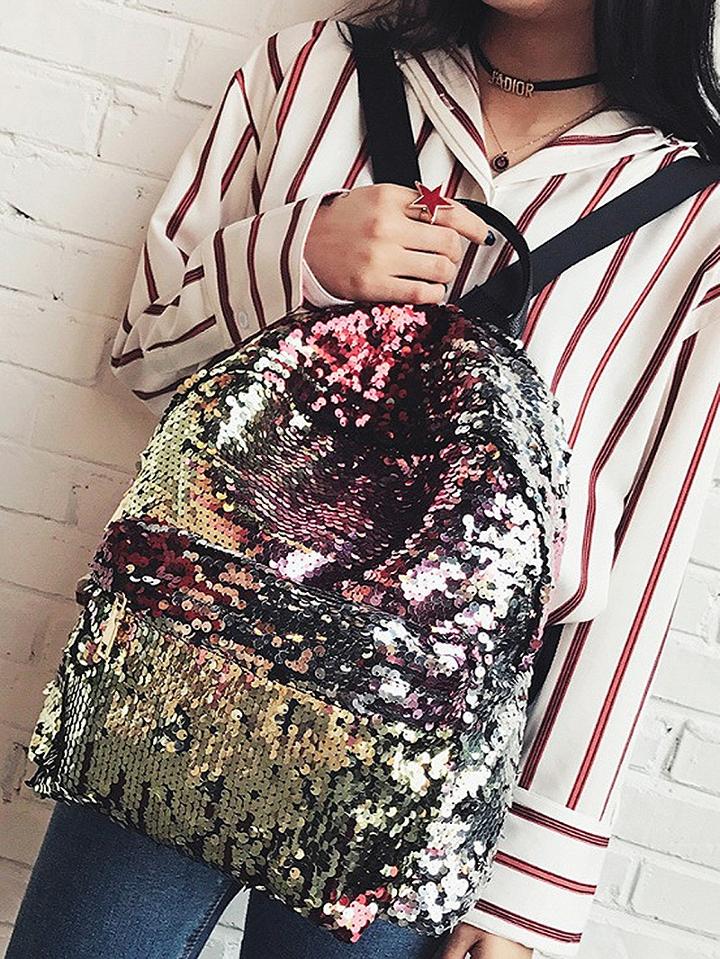 Choies Gold Sequin Detail Pu Backpack