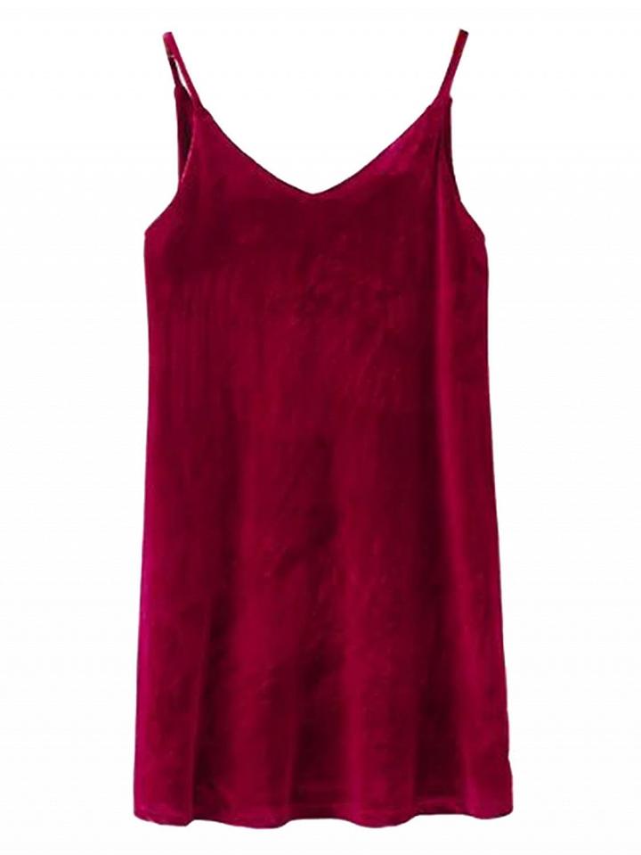 Choies Burgundy V-neck Velvet Cami Dress