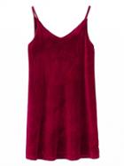 Choies Burgundy V-neck Velvet Cami Dress