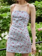 Choies Light Blue Cherry Print Chic Women Cami Mini Dress