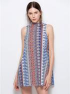 Choies Polychrome Geo-tribal V-neck Back Sleeveless Shift Mini Dress