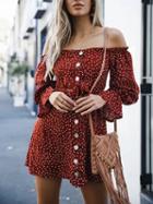 Choies Burgundy Chiffon Off Shoulder Polka Dot Print Chic Women Mini Dress