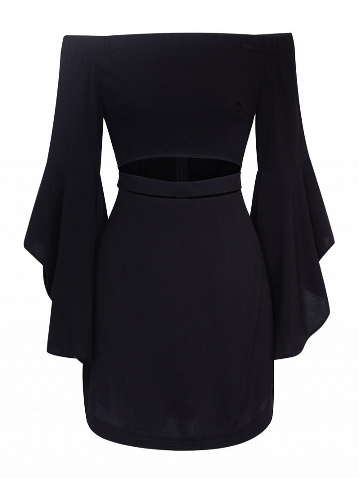 Choies Black Off Shoulder Open Belly Bell Sleeve Dress