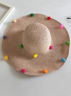 Choies Pink Pom Poms Floppy Straw Hat